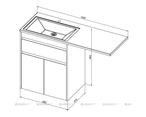 Тумба под раковину Aquanet Токио 68 00237746 (напольная, 1 ящик, 2 дверцы), цвет белый