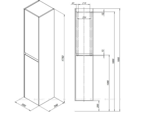 Шкаф-пенал для ванной Aquanet Nova Lite, 35 см, дуб рустикальный, 00249522