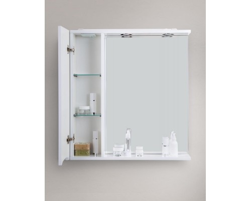 Зеркальный шкаф BelBagno Marino MARINO-SPC-600/750-1A-BL-P-L/R, 60 х 75 см, левый/правый, с LED-подсветкой, Bianco Lucido - белый глянец