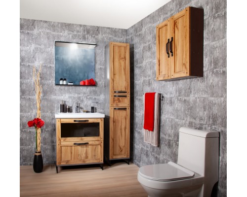 Шкаф-пенал для ванной Бриклаер 35.5х32.2х200 см Лофт универсальный напольный, цвет метрополитен грей