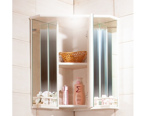 Зеркальный шкаф угловой Бриклаер Кантри 50 см с балюстрадой, с подсветкой, бежевый дуб прованс