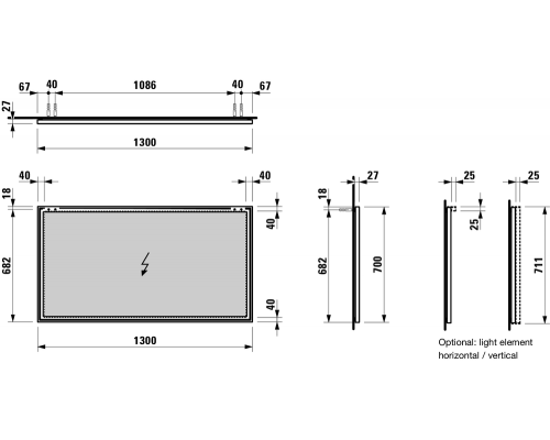 Зекало Laufen Frame 25 4474089001441, 130 см