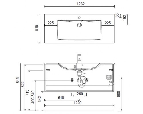 Тумба с раковиной Puris D.Light SETDL121(777/177), 120 см, серый космос матовый