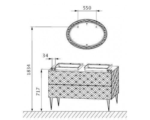 Тумба с раковиной Puris Diamond Line DIA339001(897/897), 120 см, белый диамант