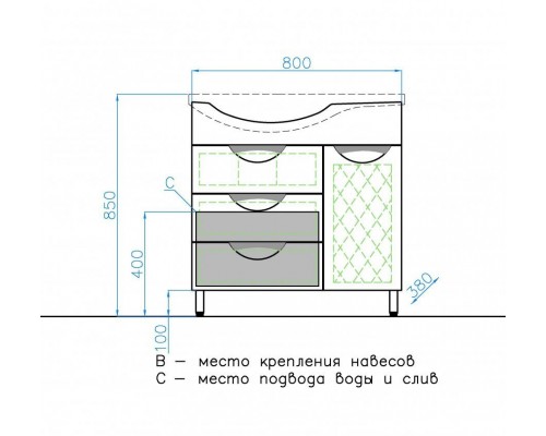 Тумба под раковину Style Line Жасмин 82 ЛС-00000526, 82 см, напольная, белая, левая/правая (ЛС-00000527)