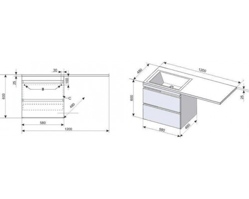 Тумба с раковиной Style Line Даллас 120 CC-00000469/CC-00000394 Люкс Plus, 120 см, подвесная, белая, правая