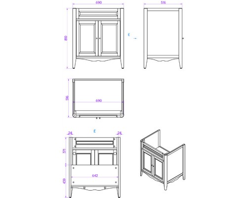 Тумба с раковиной Tiffany World Veronica Nuovo VER2073-T+AR834bi*1  73*54*81 см, цвет бежевый (tortora), ручки: riflesso бронза