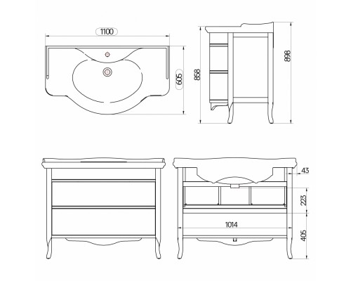 Тумба с раковиной Tiffany World Armony Nuovo ARM2110-B+GIU200110/ALZA bi*1  112*62*81 см, цвет белый (bianco), ручки: серебро античное