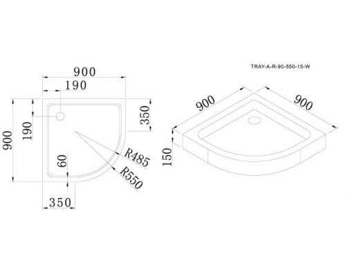 Поддон акриловый Cezares TRAY-A-R-90-550-15-W-W0 без сифона