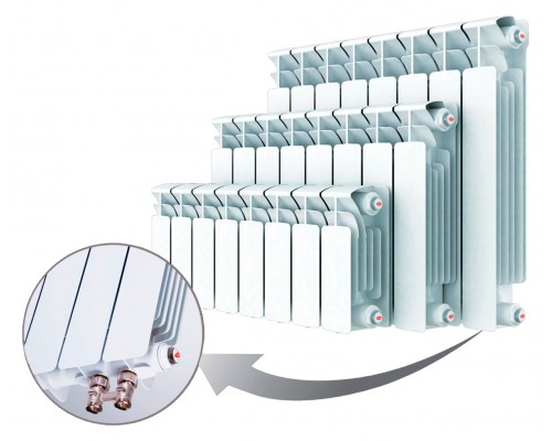 Радиатор биметаллический Rifar Base Ventil 500 8 секций, нижнее правое подключение