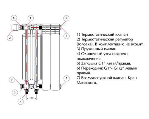 Радиатор биметаллический Rifar Monolit Ventil 350 6 секций левое подключение