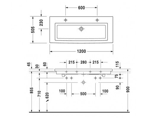 Раковина Duravit 2nd floor 0491120026 для мебели, 120*50,5*h11,5 см