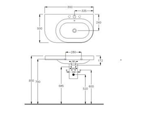 Раковина Hatria Daytime Y0YJ01/Y0YZ01 86*50 см, чаша слева/справа