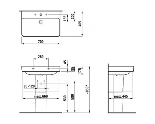 Раковина Laufen Pro S 8.1096.7.000.104.1, белая, 70*46.5 см