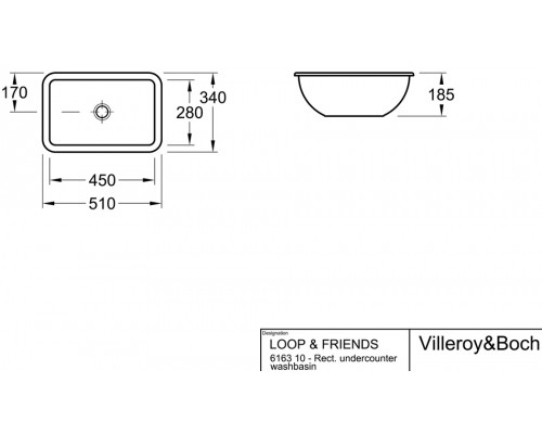 Раковина Villeroy&Boch Loop&Friends 6163 10, 45*28 см