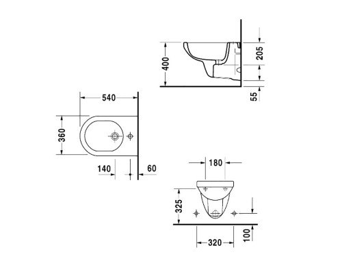 Биде подвесное Duravit Happy D 025615 с вертикальным выпуском