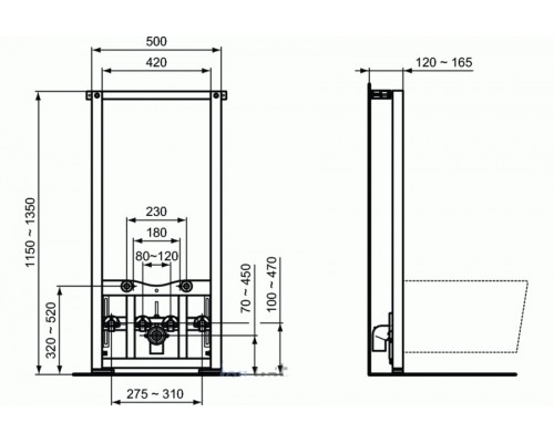 Инсталляция Ideal Standard Prosys с биде Connect Air, D212101, комплект