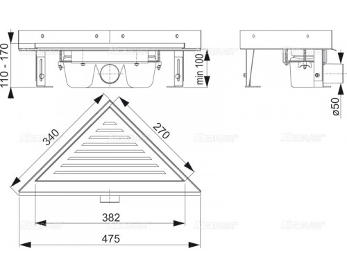 Решетка водосточная треугольная AlcaPlast Life