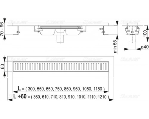 Душевой лоток AlcaPlast APZ1101- 550 Low с порогами для перфорированной решетки