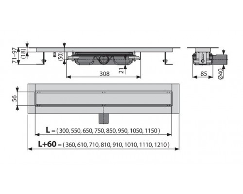 Душевой лоток AlcaPlast APZ115-850 с решеткой под кладку плитки