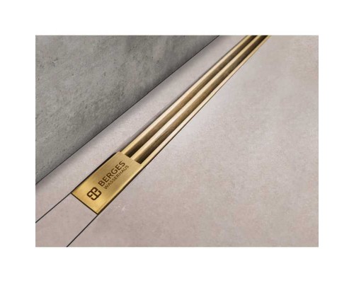Душевой лоток Berges Wasserhaus Super Slim 1000 092055, выпуск вертикальный, решетка золото глянец