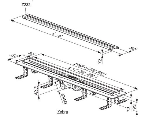 Душевой канал Ravak OZP Zebra, 75 см, X01433