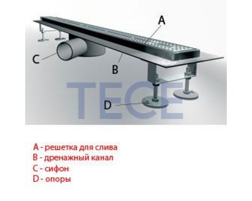 Решетка TECE «LINES» из нержавеющей стали, прямая, длина 800 мм, глянец (600820)