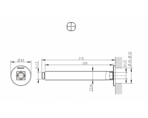 Потолочный кронштейн Bravat Built-in P7436C-RUS для душа, 20 см, хром