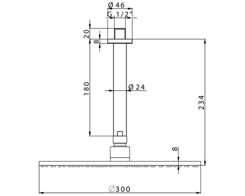 Верхний душ Cisal Shower, D300 мм, 1 режим струи, с потолочным держателем L180 мм, черный, DS01370040