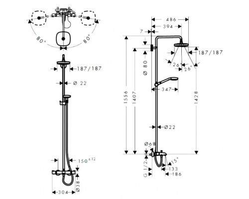 Душевая система Hansgrohe 27352400 Croma Select E 180 2jet, белый/хром