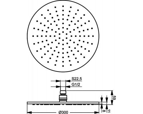 Верхний душ Ideal Standard Idealrain, B9443AA, Ø300 мм, 1 режим струи, без держателя