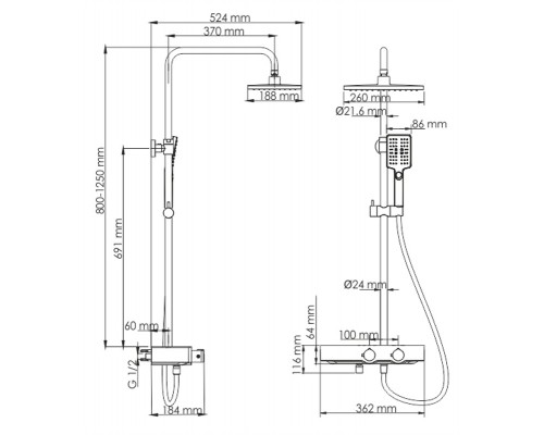 Душевая система WasserKRAFT A11401  с термостатическим смесителем, черный