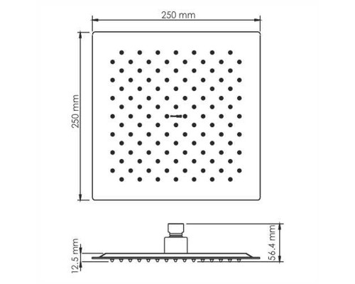Верхний душ WasserKRAFT A199, 250 х 250 мм, 1 режим струи, без держателя, PVD-покрытие черный глянец