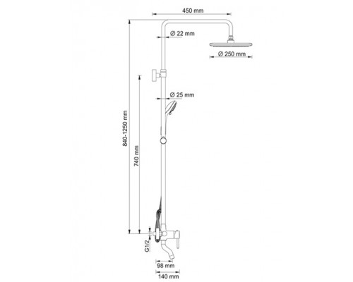Душевая система WasserKRAFT A14401 - комплект со смесителем для ванны