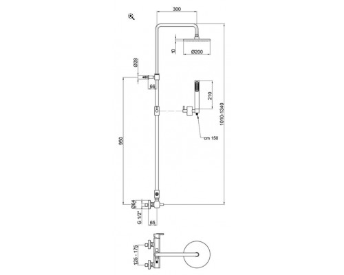 Душевая система Webert Azeta AZ870105015PVC верхний душ PVC 200 мм, хром