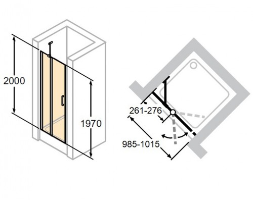 Душевая дверь распашная в нишу Huppe Classic 2 C23206.069.321, стекло прозрачное, профиль блестящее серебро, 100 х 200 см