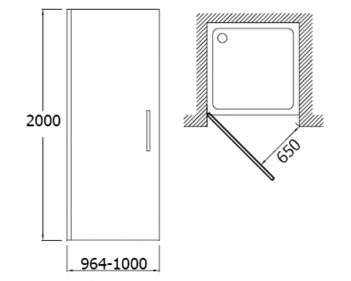 Дверь для душевого уголка 100x200 Jacob Delafon Contra E22T100-GA распашная в нишу, прозрачное стекло