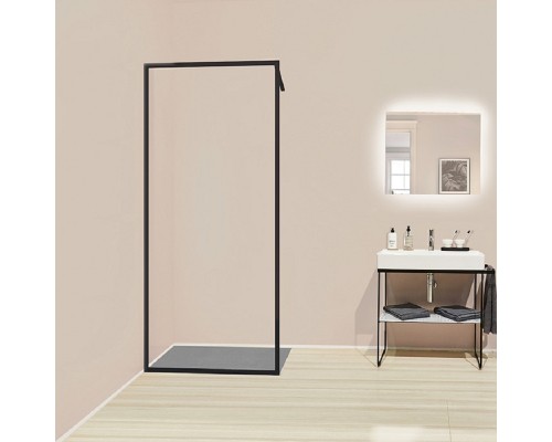 Душевая стенка Kermi Walk-in Dark Edition, со свободным входом, 160 см, профиль черный soft+, прозрачное стекло Kermiclean, XD WW4 16020 3PK