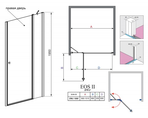 Душевая дверь в нишу Radaway EOS II DWJ 100 R