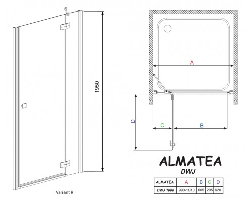 Душевая дверь в нишу Radaway Almatea DWJ 100 стекло графит R