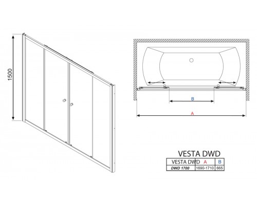 Шторка на ванну Radaway Vesta DWD 170 прозрачное стекло (203170-01)