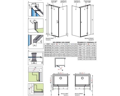 Душевая дверь Radaway Torrenta KDJ 90L, 90 х 195 см, с неподвижной частью, стекло прозрачное, профиль хром, левая, 133290-01-01L