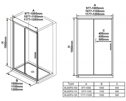 Душевая дверь в нишу Ravak Blix Slim BLSDP2-120, профиль блестящий, витраж транспарент, X0PMG0C00Z1