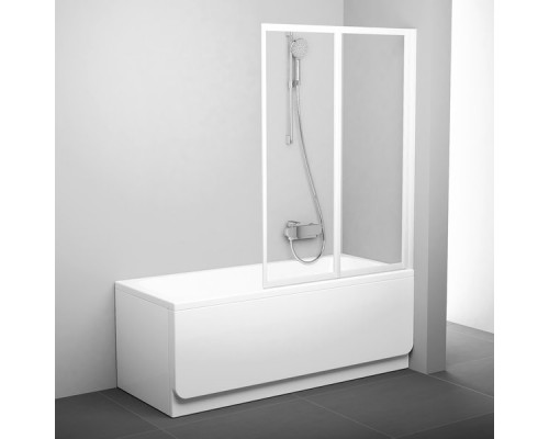 Шторка для ванны Ravak VS2 105, профиль белый, витраж полистирол рейн/транспарент/грейп, 796M010041/796M0100Z1/796M0100ZG