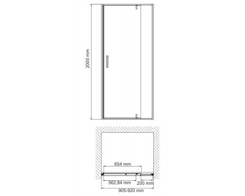 Душевая дверь WasserKRAFT  74P04, универсальная, 90 х 200 см
