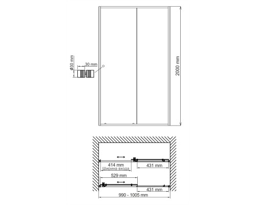 Душевая дверь WasserKRAFT  44S12, универсальная, 100 х 200 см