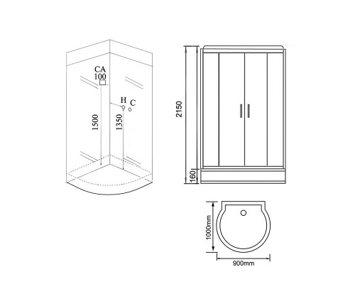 Душевая кабина Grossman GR-140, полукруглая, 90 x 100 см