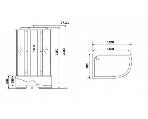 Душевая кабина Niagara 7712G, 120 x 80 см с гидромассажем, стенки золото