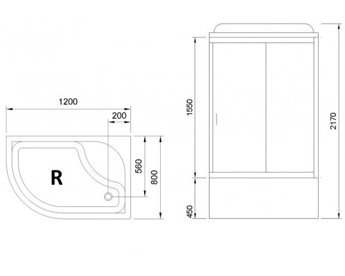 Душевая кабина Royal Bath 120 x 80 см, стёкла прозрачные, задние стенки черные, профиль хром, RB8120BK5-BT-CH-L/R