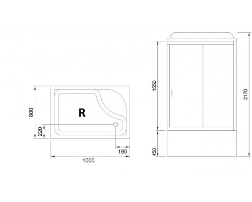Душевая кабина Royal Bath BP 100 x 80 см, дверь прозрачная, задние стенки черные, профиль хром, RB8100BP5-BT-CH-L/R